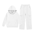 thumbnail image 7 of Glisme Girls Outfit Set Solid Color Long Sleeve Hooded Tops With Pocket Pants Outfit Quick Dry Girls Set Size 13-14 Years White, 7 of 7