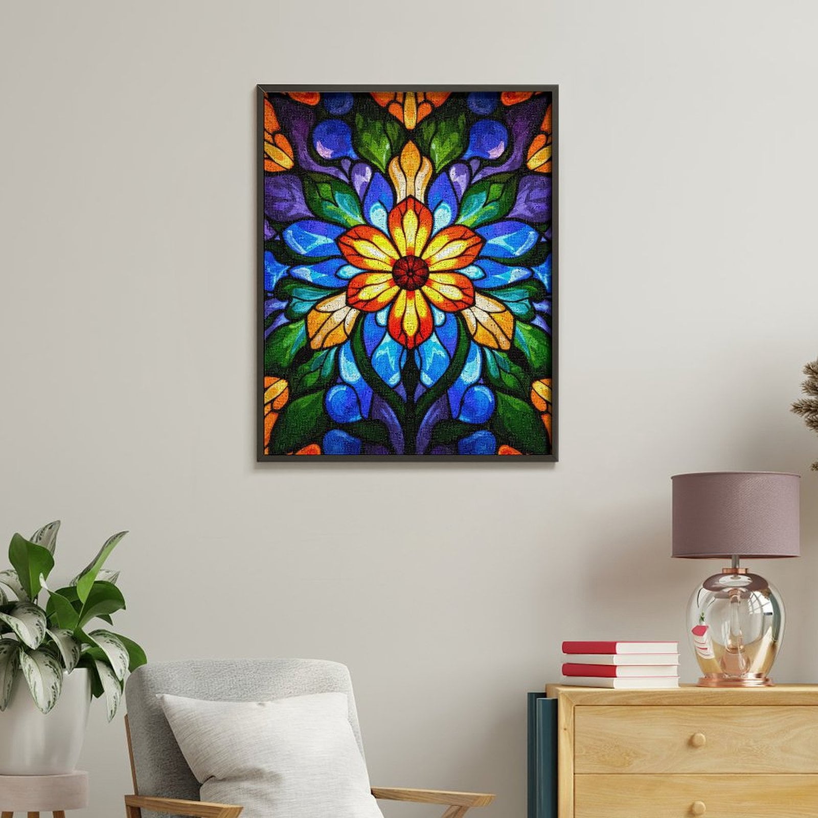 Paint by Numbers Kit for Adults, Colorful Stained Glass Floral Pattern Paint by Numbers, Easy Paint by Numbers Kit for Adults Beginner, DIY Adult Paint by Number Kits on Canvas, Home Decor