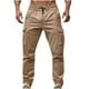 thumbnail image 2 of Pantalones largos para hombre, de color liso, informales, a la moda, vintage, con bolsillos y cordón, pantalones de trabajo de poliéster para hombre., 2 of 5