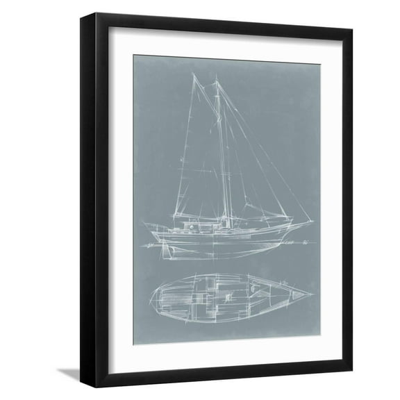 Art.com Yacht Sketches III Art Print by Ethan Harper, Black Frame Wall Art, 17" x 21"
