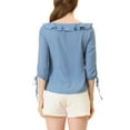 thumbnail image 4 of INSPIRE CHIC Women's Ruffled Neck Half Sleeve Sheer Summer Polka Dots Blouse Tops XL Dusty Blue, 4 of 7