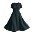 thumbnail image 4 of Nxznwn Women's Summer Short Sleeve Long Dresses Casual Wrap V-Neck Smocked Elastic Waist A-Line Flowy Party Dress, 4 of 9