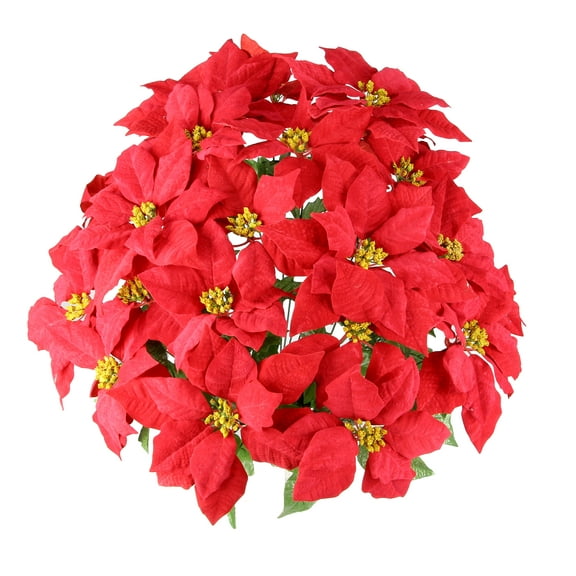 24 Stems Faux Velvet Poinsettia Christmas Bush