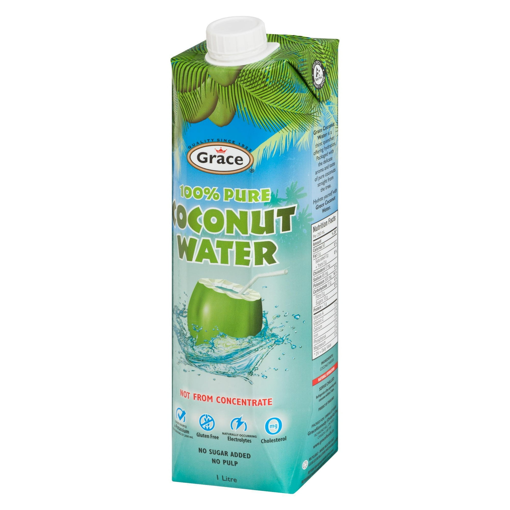 Eau de coco 100 % pure de Grace, 1L Bouteille