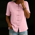 thumbnail image 6 of ClodeEU Women's Chinese Frog Button Stand Collar Short Sleeve Blouse,Solid Casual Summer Shirt Top Pink,Women's Plus L, 6 of 8