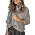 thumbnail image 3 of Aunavey Women's Turtleneck Pullover Sweaters Cowl Neck Long Sleeve Slouchy Loose Thin Knitwear, 3 of 5