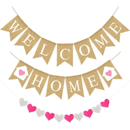 Welcome Home Banner Burlap Welcome Home Decorations, Rustic Bunting Garland Welcome Home Party Decorations, Welcome Home Sign
