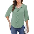 thumbnail image 3 of UVN Chiffon Blouses for Women Dressy Ruffle V Neck Tops Summer Casual 3/4 Sleeve Shirts, 3 of 11