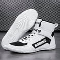 thumbnail image 2 of Men's & Unisex Lightweight Breathable Boxing & Wrestling Shoes - Anti-Slip Rubber Sole, Secure Fit (Lace/Hook & Loop), White/Black Combat Sports Footwear for MMA, Gym, - All-Season Athletic Sneakers, 2 of 6