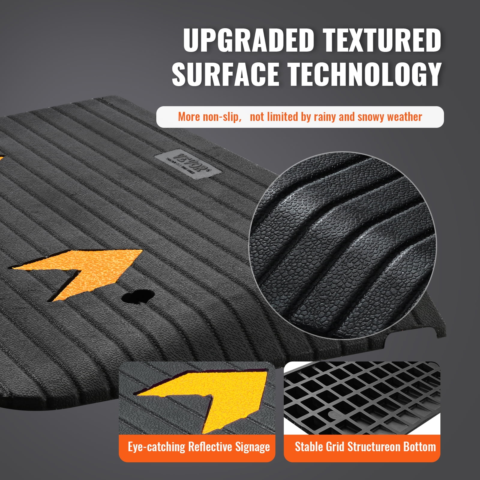 VEVOR Upgraded Rubber Threshold Ramp, 3" Rise Door Ramp with 1 Channel, Natural Rubber Car Ramp with Non-Slip Textured Surface, 33069 lbs Load Capacity Curb Ramp for Wheelchair and Scooter
