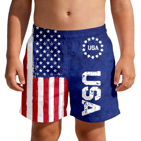 Lullu Boys Independence Day Board Shorts Summer Beach Breathable Swim Shorts, Sizes 3-14