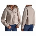 thumbnail image 3 of Women Cropped Jackets Trendy Faux Suede Long Sleeve Button Down Outerwear Coats Milky S, 3 of 7