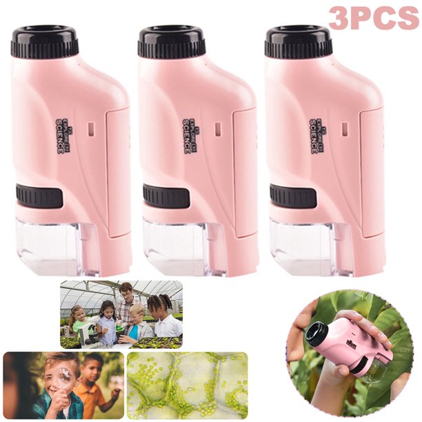 Mini Kit Microscopio Bolsillo Microscopio Mano LED Juguete Científico para (rosa) 3 Uds.