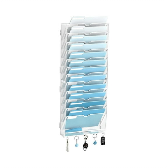 INTIGE 13-Tier Metal Hanging File Organizer with Hooks, Mesh Wall Paper Organizer for Office, White