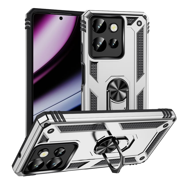 Compatible with Moto G 5G(2025) Protective Case,Heavy Duty Shockproof Armor Phone Case with 360° Rotating Metal Ring Holder Kickstand Military Grade Protection Rugged Cover,Silver
