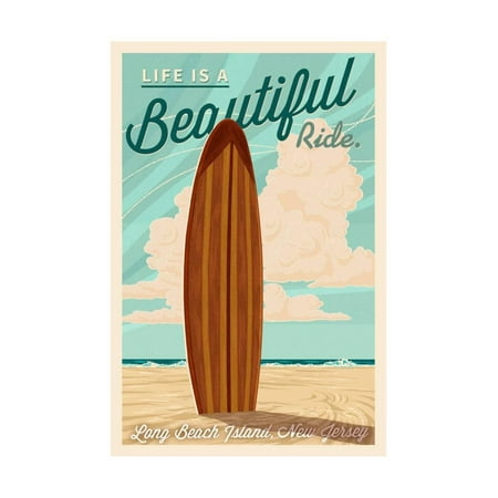 Ride Print Jersey - LBI, New Jersey - Life is a Beautiful Ride - Surfboard - Letterpress Print By Lantern Press