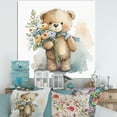 thumbnail image 2 of Designart Teddy Bear Love Holding Flowers II Canvas Wall Art, 2 of 5
