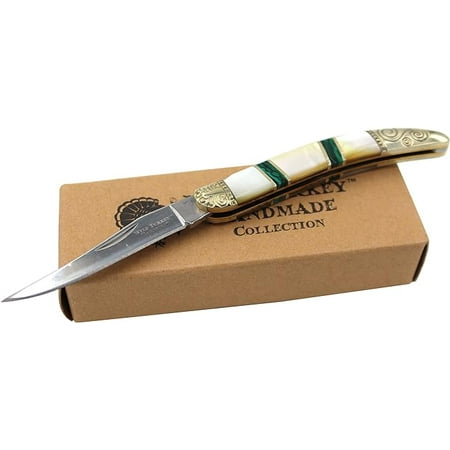 Wild Turkey Handmade Biker Tooth-Pick Folding Knife 3.75 Closed Everyday Carry (Two Toned Pearl)