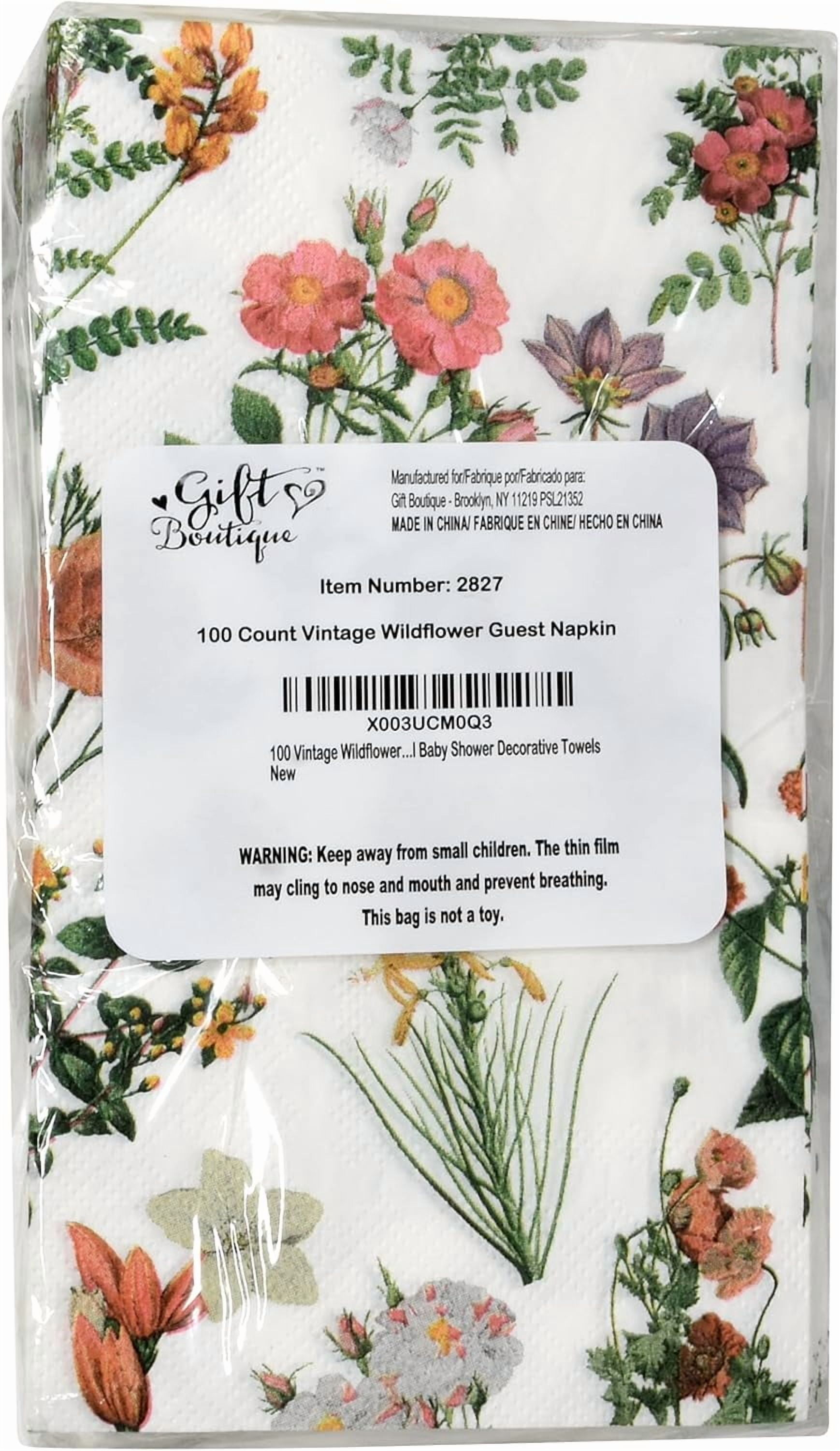 Gift Boutique 100 Vintage Wildflower Guest Napkins Disposable Paper Spring Flower Dessert Napkin for Spring Flower Wedding Anniversary Holiday Tea Room Party Bridal Baby Shower Decorative Towels