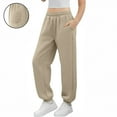 thumbnail image 2 of QATAINLAV Sweatpants for Teen Girls Unisex Baggy Elastic Waist Joggers Cinch Bottom Track Pants with Pockets School Uniform Beige, 2 of 9