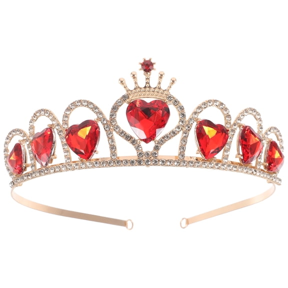 DESIGNICE Bride Headwear Red Heart Tiara Heart Crown Hair Jewelry Wedding Crown for Bride