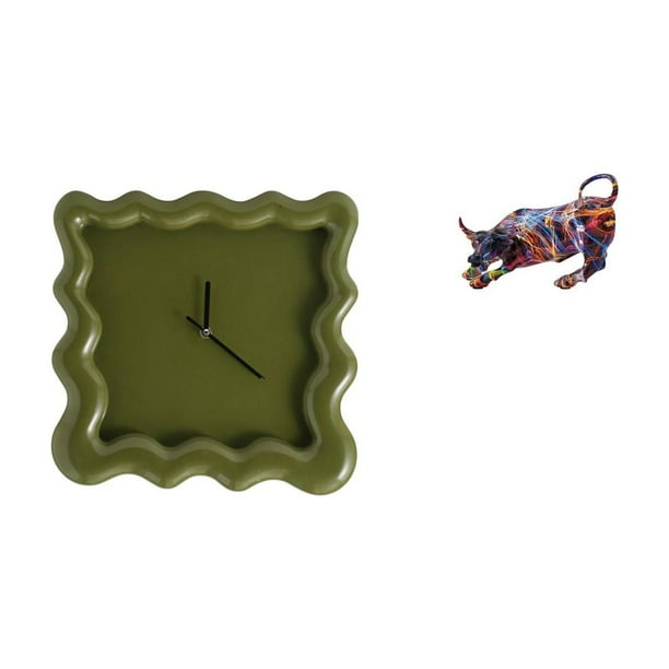 Reloj de pared,Reloj de pared decorativo para baño y dormitorio.,Estatua de toro de resina,Pintura Resina Toro Estatua Escultura Inicio,Figuras de animales de toro para decoración de mesa