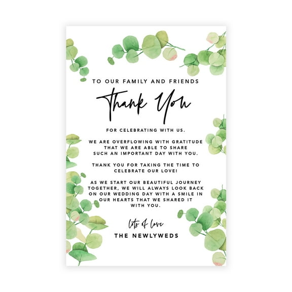 Koyal Wholesale Eucalyptus Greenery Wedding Thank You Place Setting Cards for Table Reception, Dinner Plates, 56-Pack