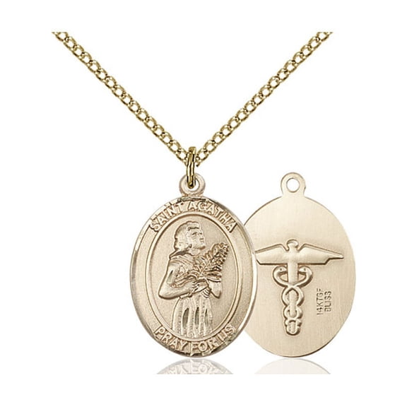 Gold Filled St. Agatha / Nurse Pendant 3/4 x 1/2 inches with Gold Filled Lite Curb Chain
