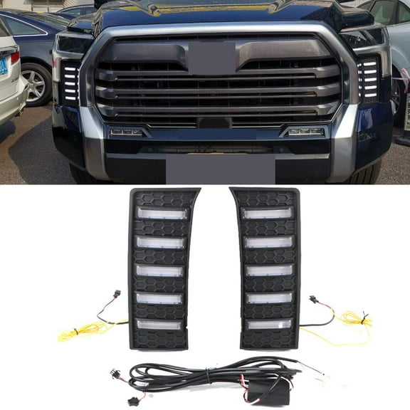 Daytime Running Light DRL for Toyota Tundra 2022 2023 2024 2025, LED Switchback Dynamic White DRL Amber Turn Signal Light, Fog Light Assembly Fog Light Lamp Front Bumper Light