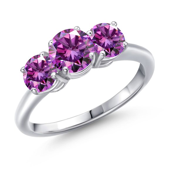 Gem Stone King 925 Sterling Silver Fancy Purple Zirconia Engagement Ring for Women | 1.76 Cttw | Round 6MM | Gemstone Birthstone | Size 6