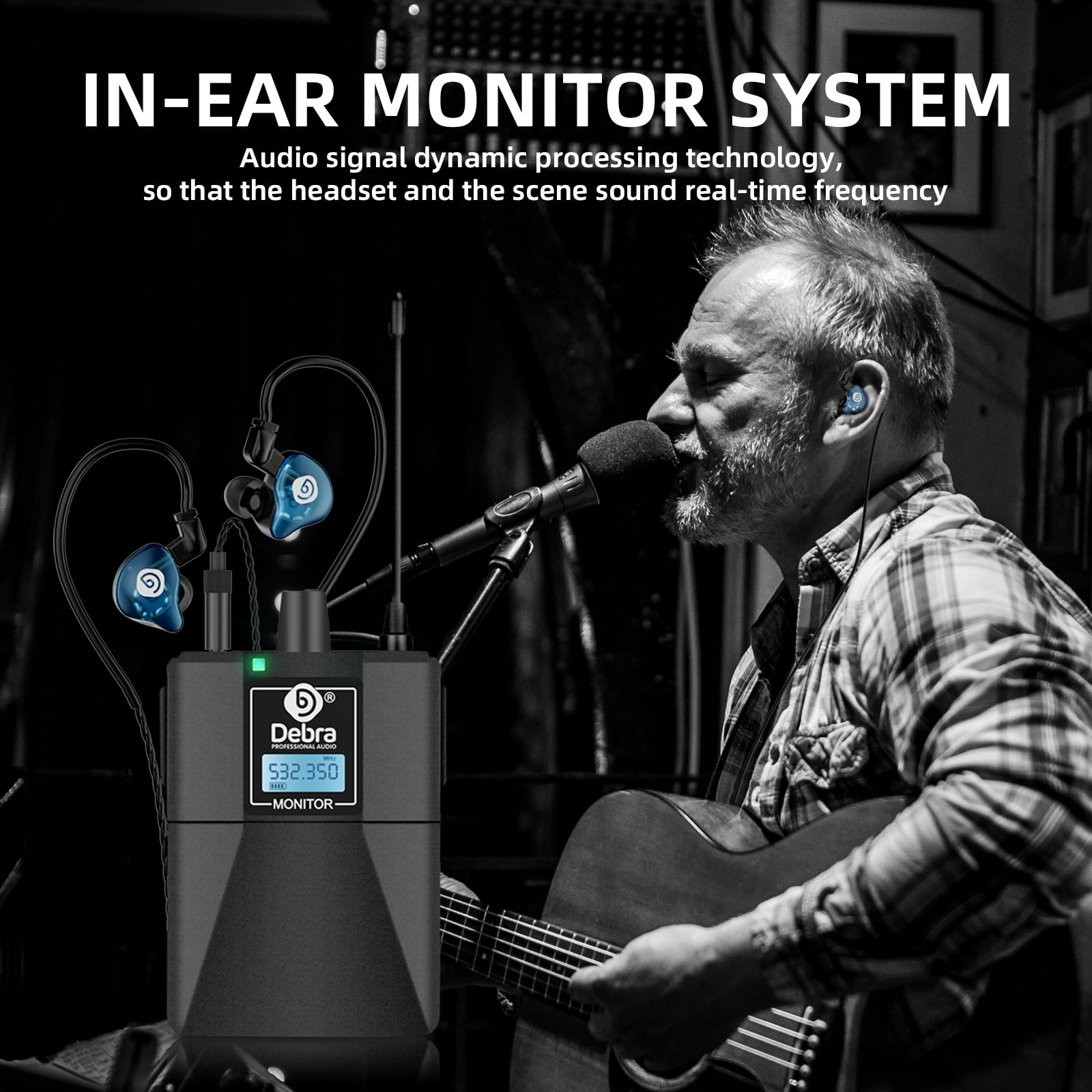 D Debra Audio PRO Mono ER-202 UHF Dual Channel Wireless in Ear Monitor System with Monitoring Type for Stage, Receiver, Studio, Guitar, Band Performance (Dual Channel, 4 Receivers with Transmitter)