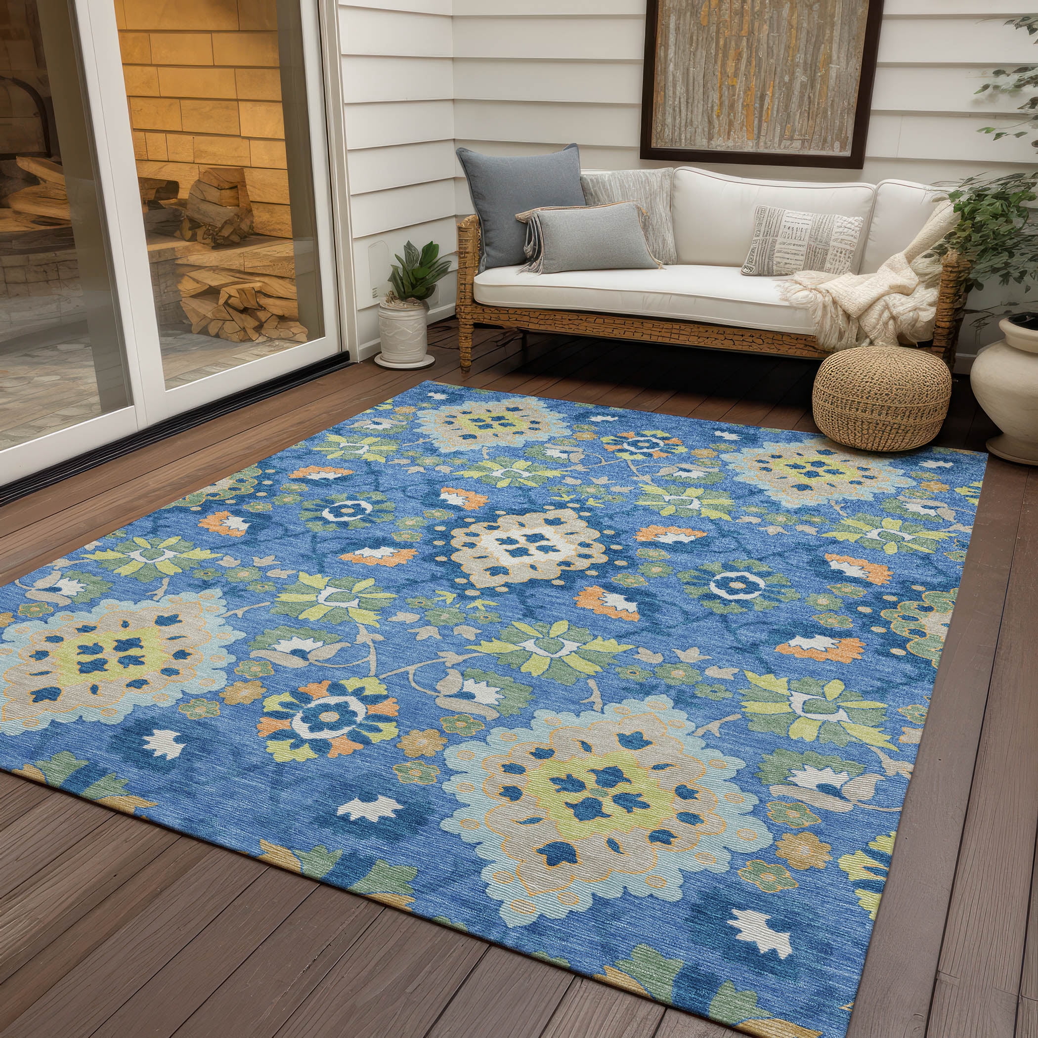 Addison Rugs Chantille Indoor/Outdoor Traditional Vintage Blue Washable Rectangle Rug, 5' x 7'6"