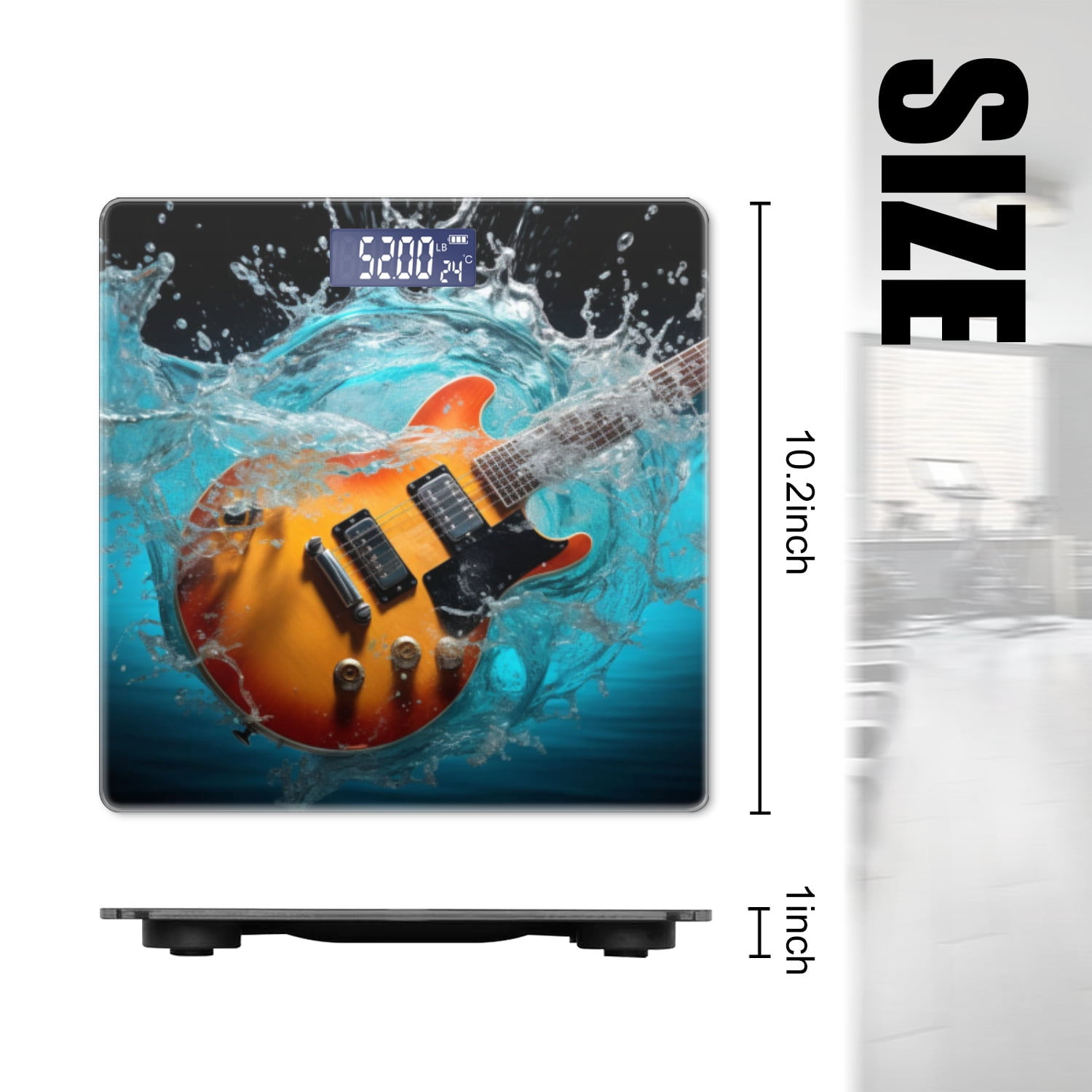 Bathroom Scale, Highly Accurate Digital Body Scale,Precisely Measures Weight up to 400 lbs-Guitar Submerged In Water And Creating Splashes