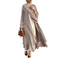 thumbnail image 5 of HGYCPP Women Muslim Long Sleeve Flowy Maxi Cardigan Islamic Open Front Kimono Abaya Robe Turkey Kaftan Solid Color Belted Loose Dubai Cover Up Dress, 5 of 17