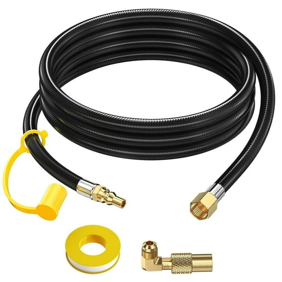 7 FT RV Propane Quick Connect Hose to Grill, BBQ Quick Release LP Gas Line for Camp Chef Stove, Pit Boss Burner-1/4 Male Plug x 3/8 Female Flare-with Elbow Adapter for Blackstone 17"22"28"36" Griddle
