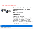 thumbnail image 2 of Front and Rear Brake Pad and Rotor Kit - Compatible with 2006 - 2011 Honda Ridgeline 2007 2008 2009 2010, 2 of 2