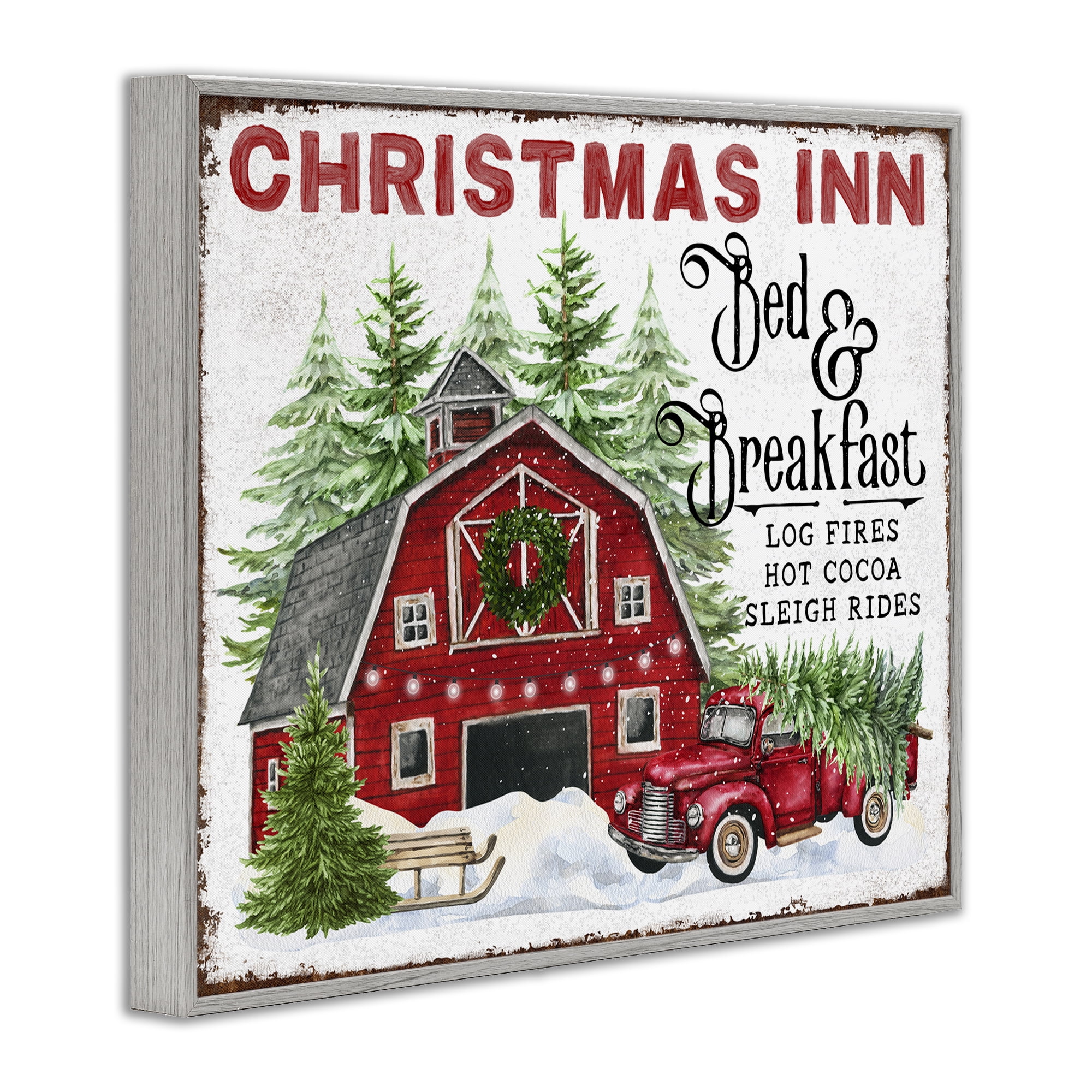 Stupell Industries Christmas Inn Shop Holiday Painting Gray Framed Art Prints Wall Art, 20 x 16