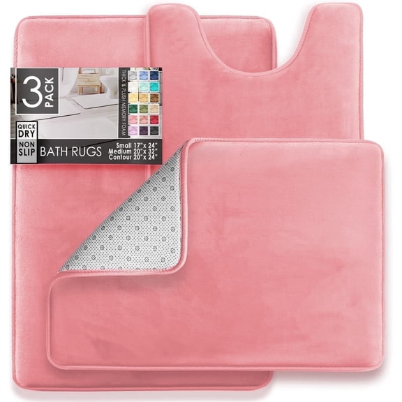 Lanola 3-Piece Non-Slip Bathroom Rug Set – Ultra-Absorbent Coral Fleece Mats for Toilet, Vanity & Wet Floors, Machine-Washable Anti-Skid Bath Mats