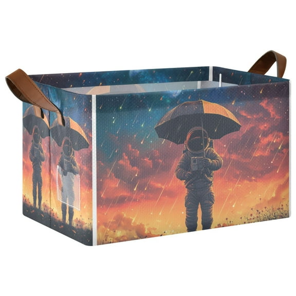 Yayeee Foldable Storage Basket for Shelves with Handles Waterproof Cloth Bins, Astronaut at Dawn