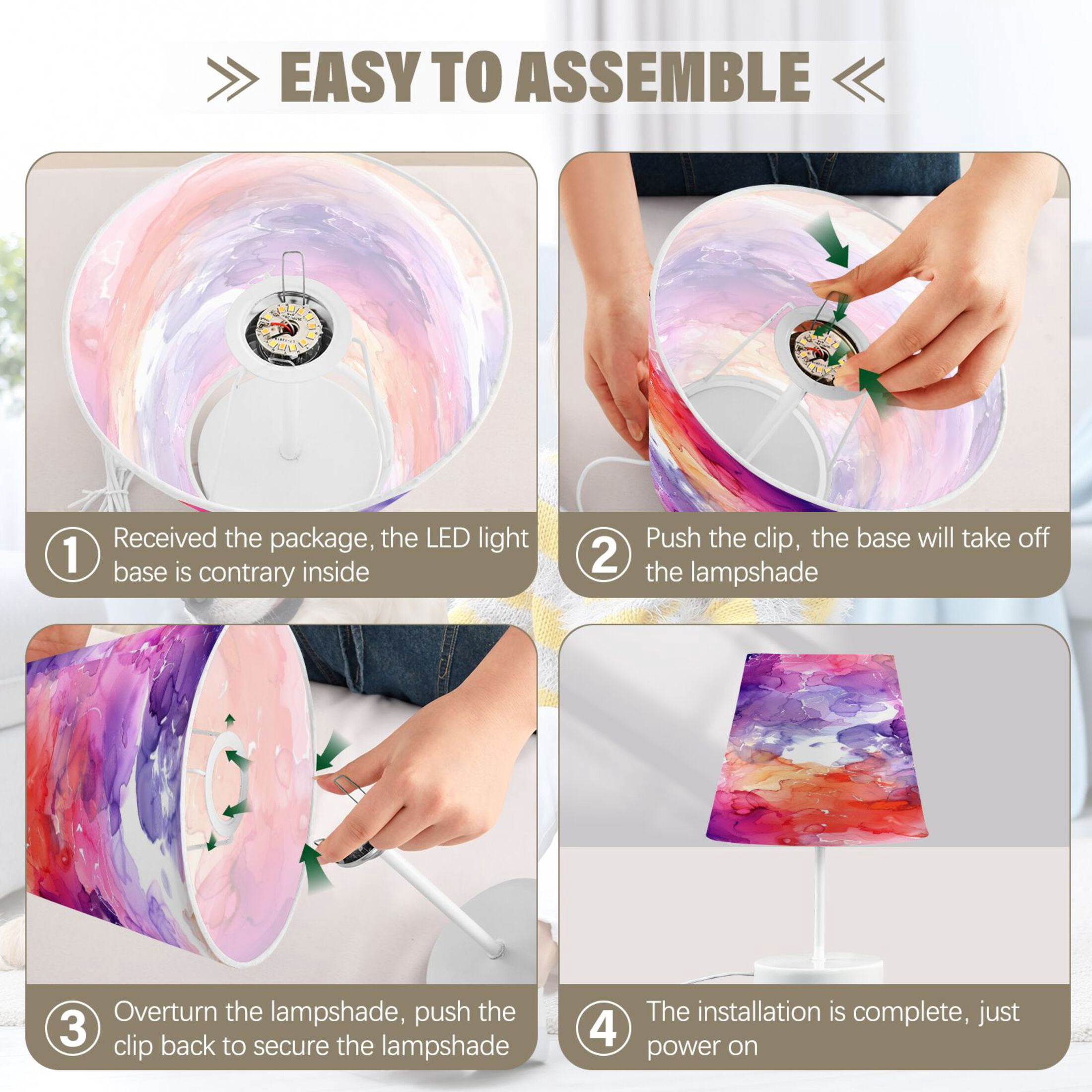 Watercolor Alcohol Ink Splashes Desk Lamp LED Table Nightstand Lamps with 3 Color Temperatures for Home Bedroom Living Room Decor 8x12