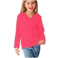 thumbnail image 4 of Blczomt Cute Girls' Shirt Plain Long Sleeve Tees Basic Casual Pink V Neck Kids Clothes, 4 of 5