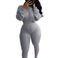 thumbnail image 1 of LUXUR Ladies Elastic Waist Sweatsuits Cropped Running Two Piece Outfit Grey XL, 1 of 6