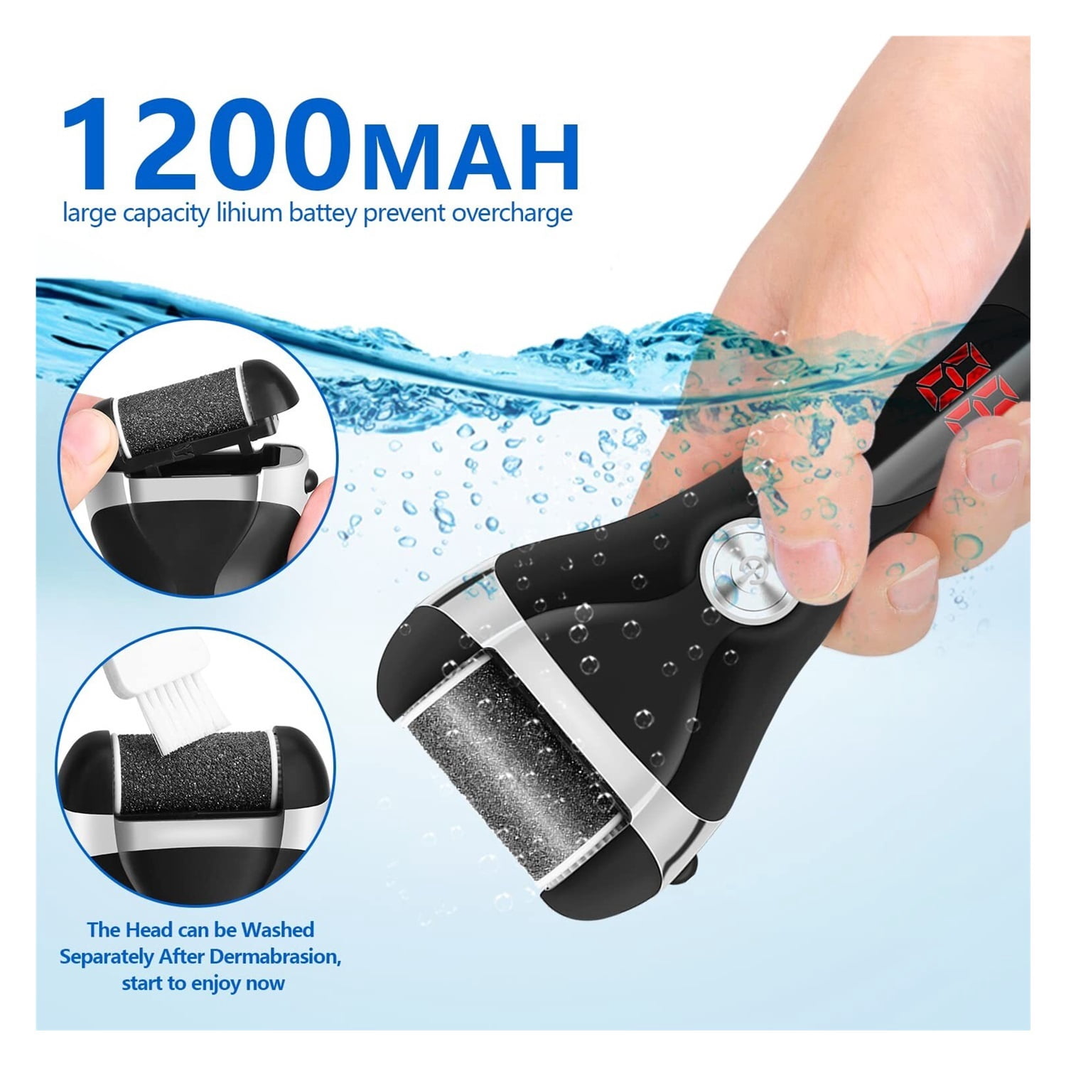 Electric Foot Callus Remover Kit,Rechargeable Callous removers 3 Grinding Heads Waterproof Foot Scrubber File, Professional Pedicure Tools kit Feet Care for Dead, Cracked Dry Skin