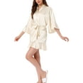 thumbnail image 4 of INSPIRE CHIC Women's Satin Pajama Silky 3/4 Sleeves Tie Waist Loungewear Robes M Light Champagne, 4 of 6