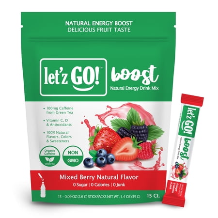 Let'z Go Boost Natural Energy + Hydration Drink Mix Powder - Mixed Berry Flavor - 15Ct