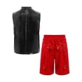 thumbnail image 4 of Hansber Boys Hip Hop Street Jazz Dance Outfit Kids Color Block Sleeveless Tank Top with Sequin Shorts Set Red 12, 4 of 7