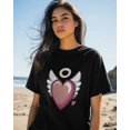thumbnail image 4 of Women's T-Shirts, Valentine's Day Love Heart Cotton Crewneck Tee Short Sleeve Casual Tops Loose Graphic T-Shirt Black, M, 4 of 7