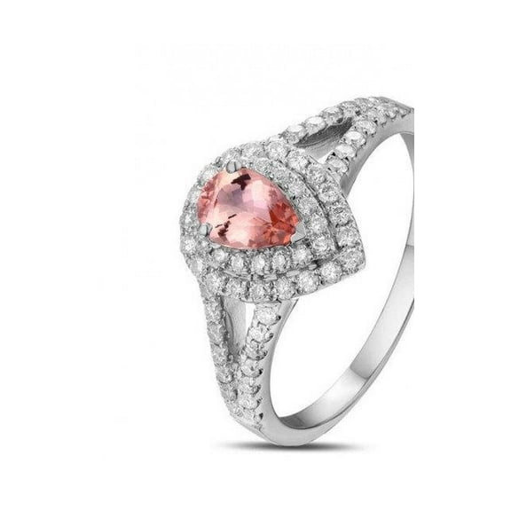 Halo Design 1.25 Carat Pear cut Morganite and Diamond Engagement Ring in 14k White Gold morganite and diamond engagement ring