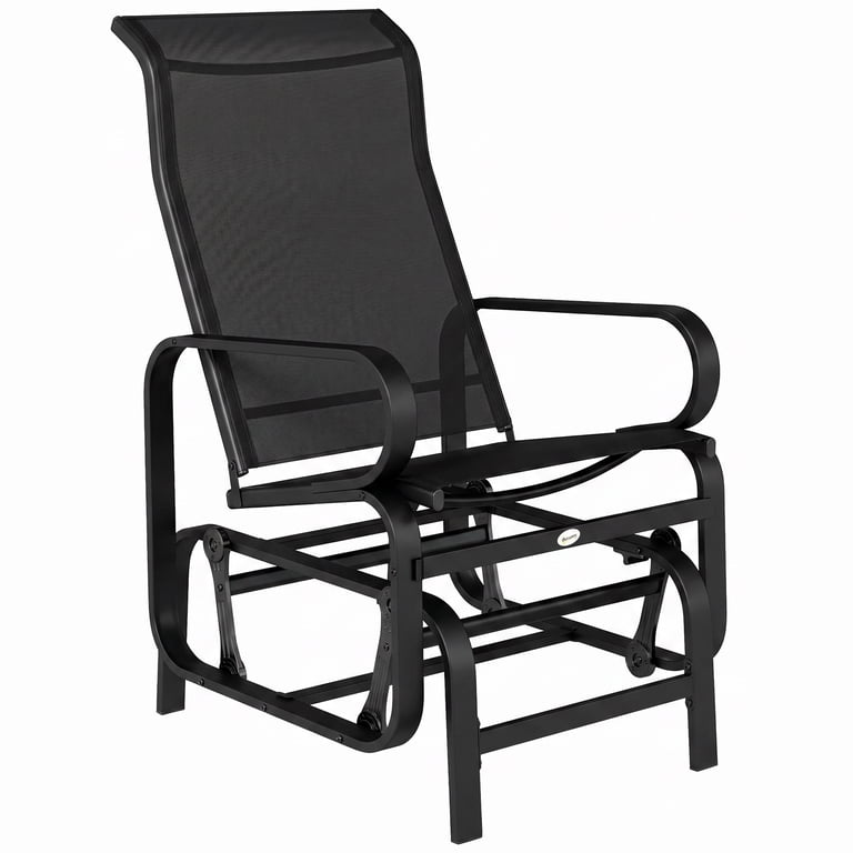 Outsunny Single Gliding Lounger Chair, Black Steel photo 2