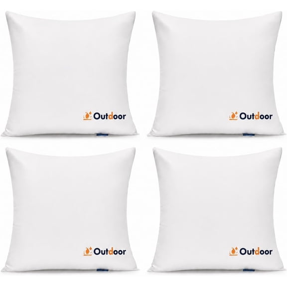 Set of 4 White Outdoor Pillows with 18x18 | Decorative Water Resistant Pillow Cushion for Patio and Garden